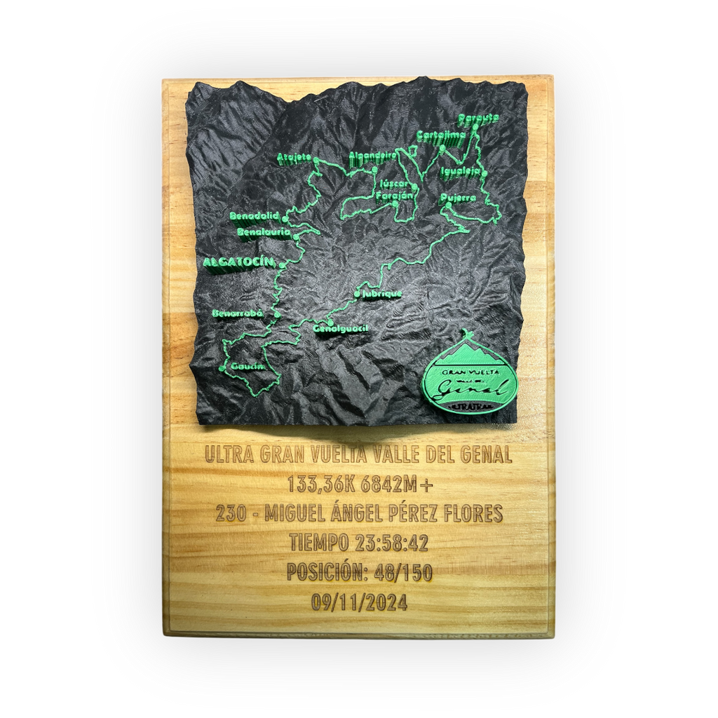 Recorrido de la Gran Vuelta Valle del Genal en relieve 3D hecho a mano