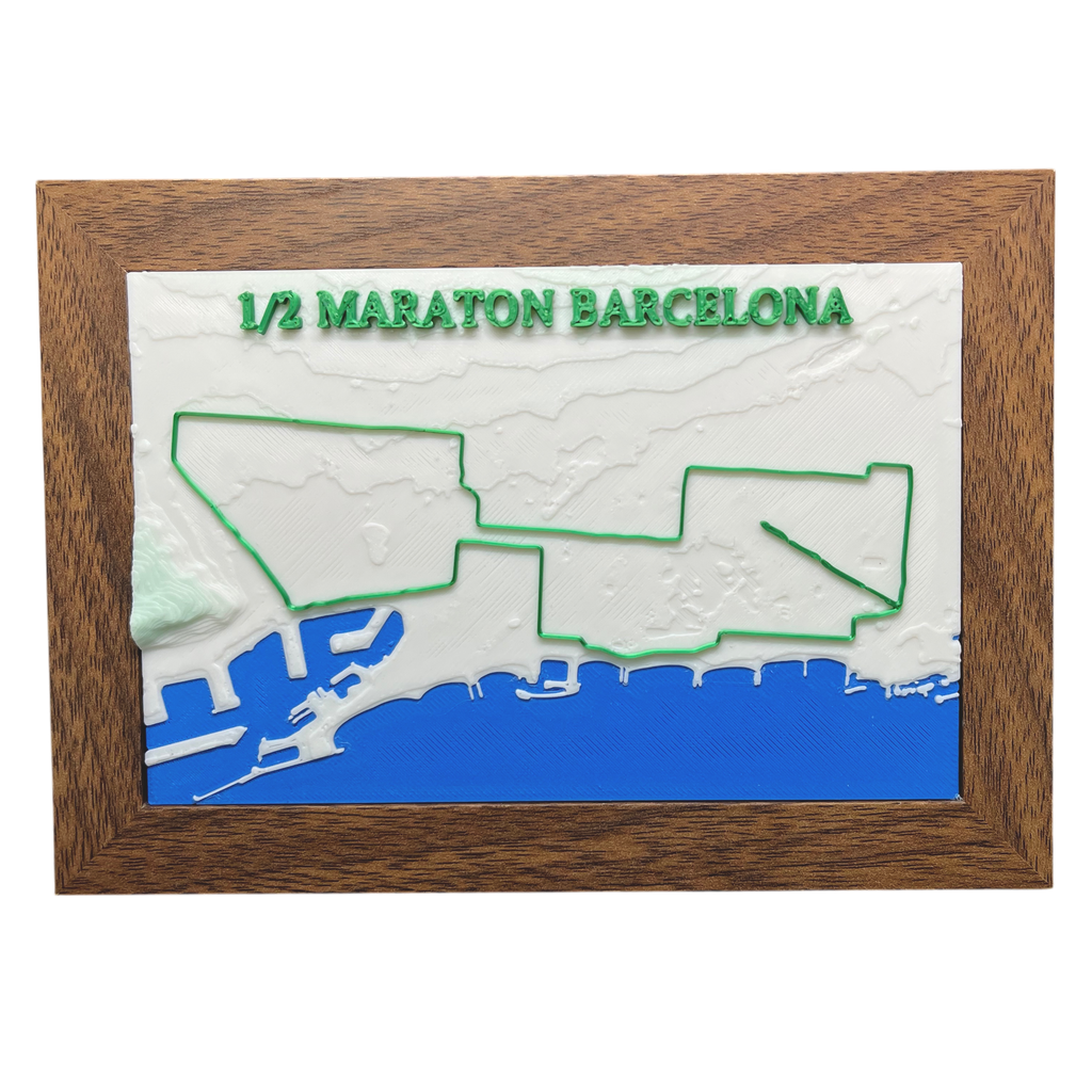 Recorrido de la Media Maratón de Barcelona en relieve 3D hecho a mano