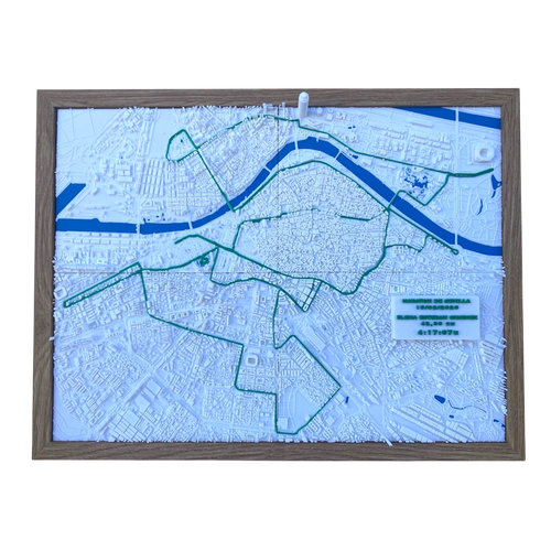 Recorrido del Maratón de Sevilla en relieve 3D hecho a mano